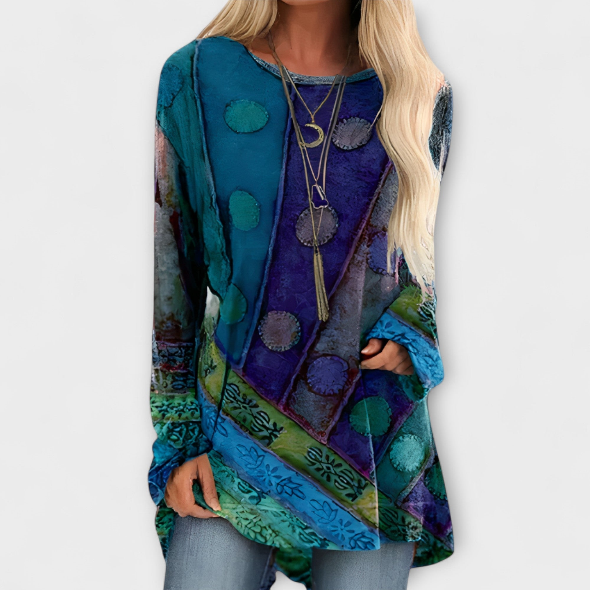 Stylische Damenbluse Mit Ethnischem Druck