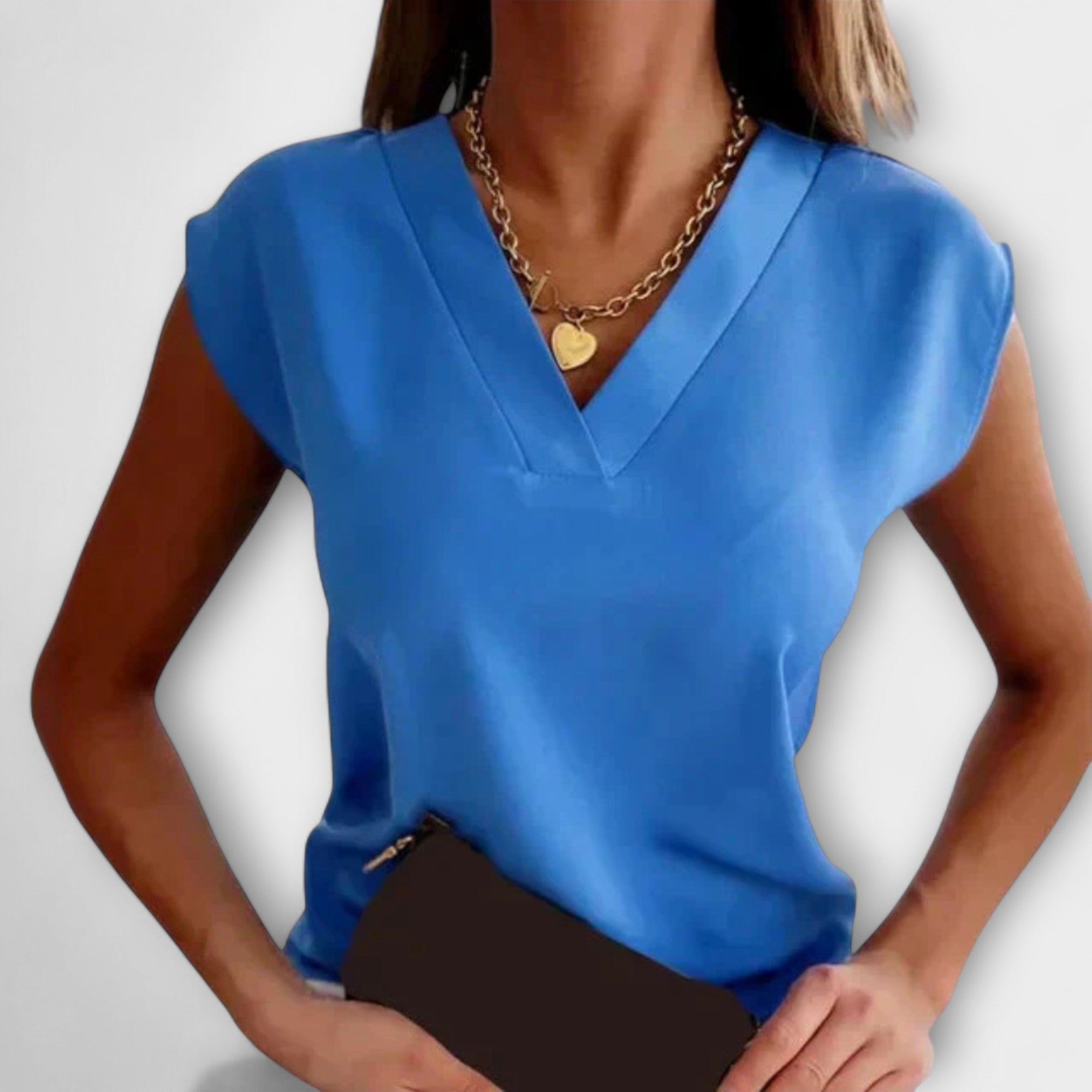 Frauen V-Ausschnitt Sommeroberteil mit lockeren Ärmeln