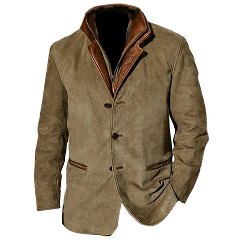 Klassische Wildleder Herren Jacke mit Lederbesatz