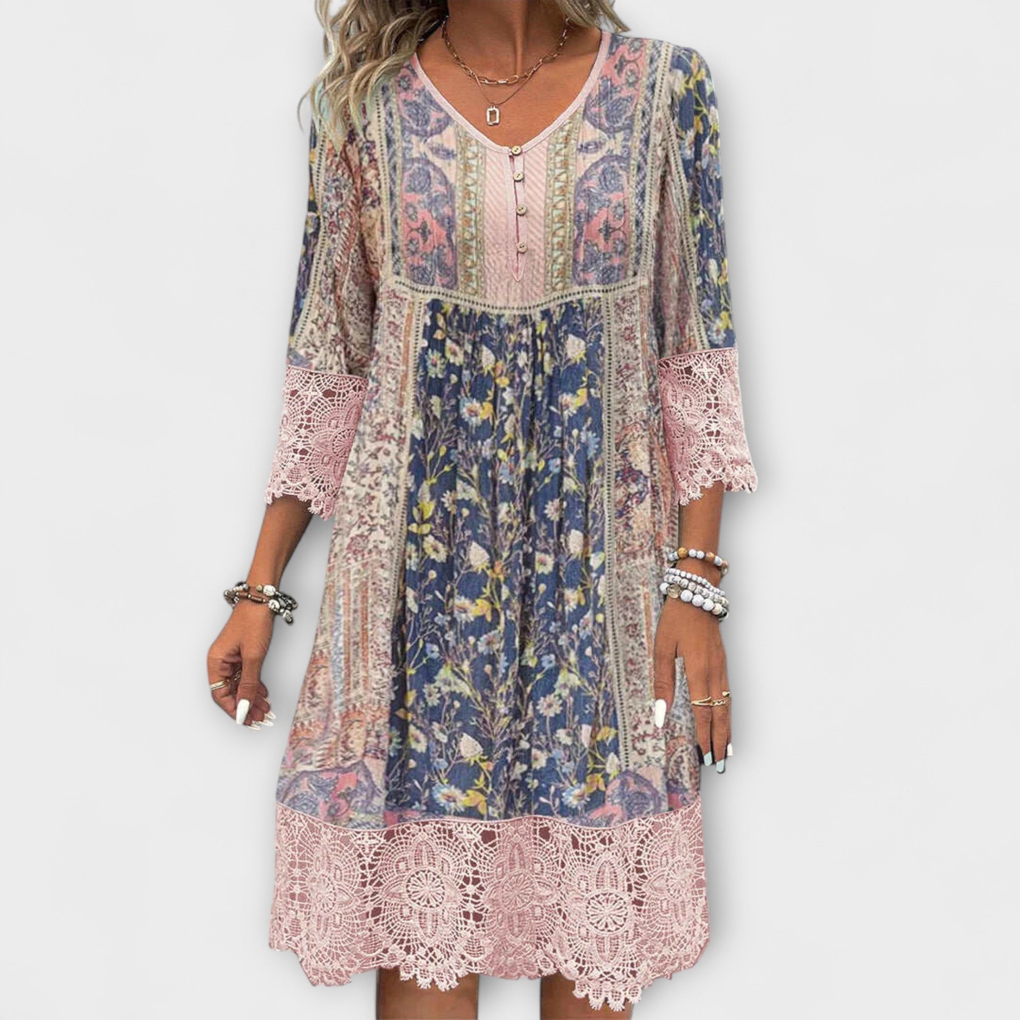 Casey - Boho-Kleid mit Spitze und vintage Blumenmuster