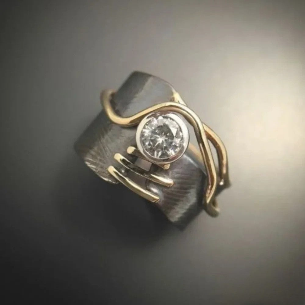 Retro Dunkel Silber Zirkonia Ring