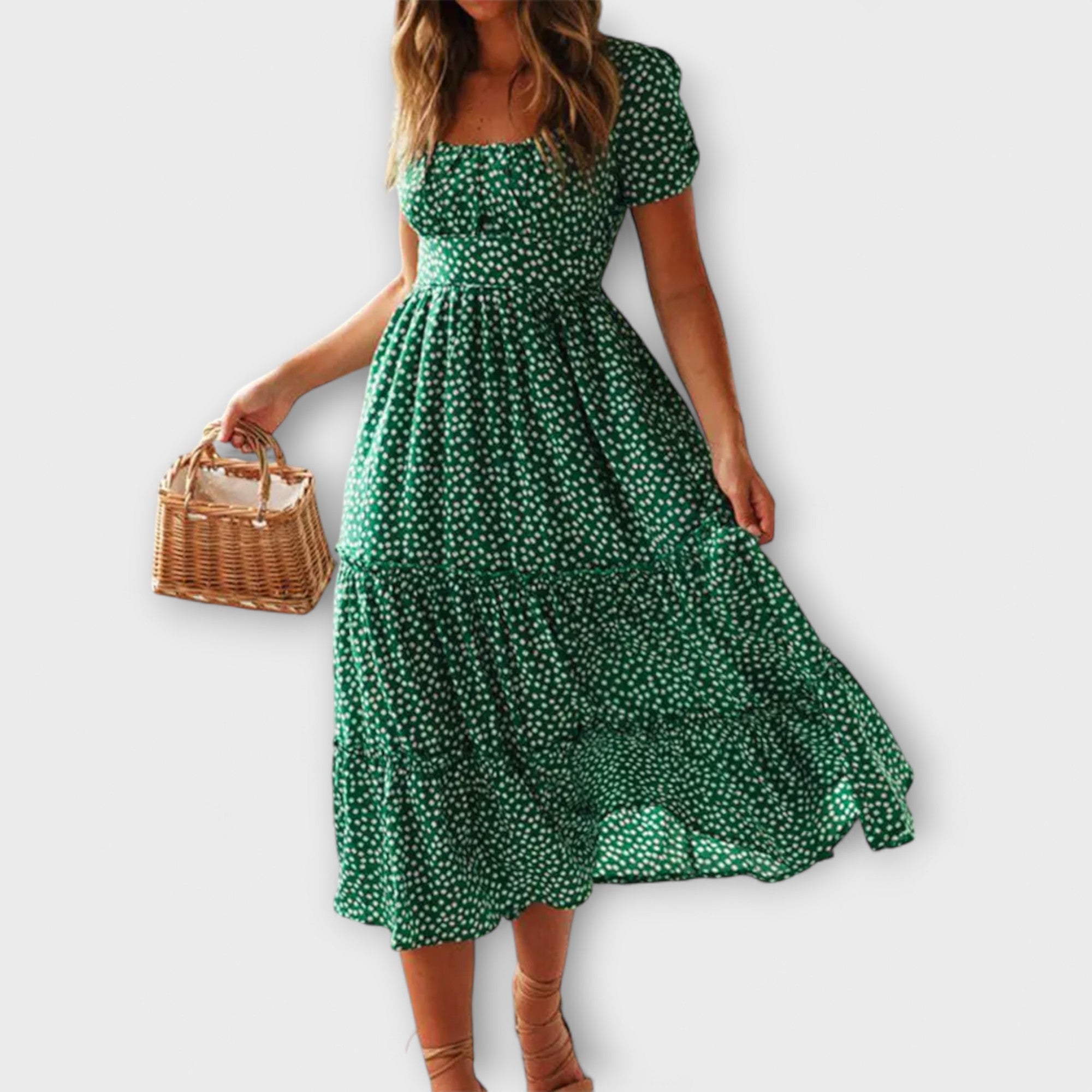 Vintage Blumenmuster Puffärmel Maxikleid