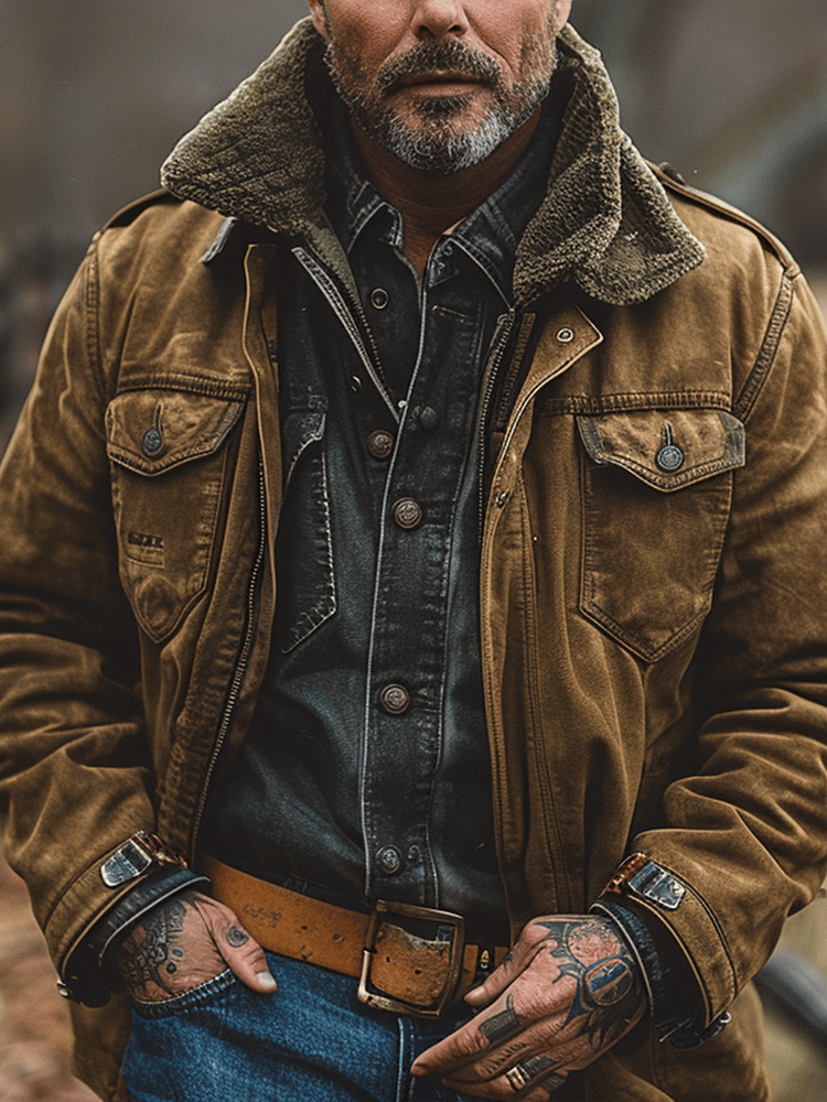 Herren Vintage Outdoor Sportjacke mit Taschen Letzter Tag 80% Rabatt!